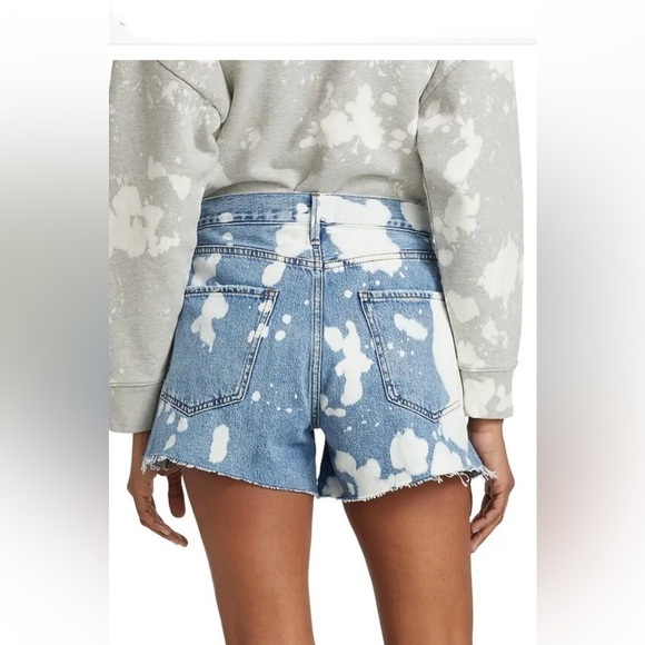 FRAME Le Ultra Baggy hi waisted denim frayed splatter bleached shorts size 29 - Picture 4 of 10